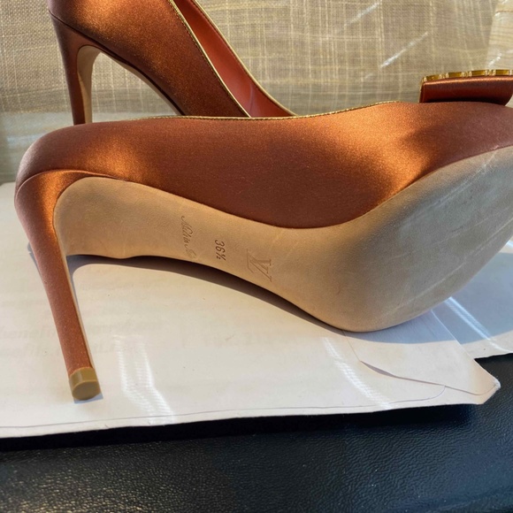 LOUIS VUITTON COPPER SATIN HEELS FABRIC PUMPS GOLD LEATHER 36.5-6 mules slip-on - Picture 9 of 11